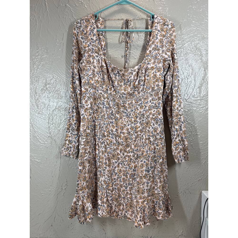 Free People Boheme‎ Mini Dress OB1017745 Floral Ivory Ruffle Combo Size 10